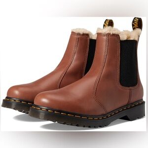 Dr. Martens Brown 2976 Leonore Chelsea Boots with Fur Lining